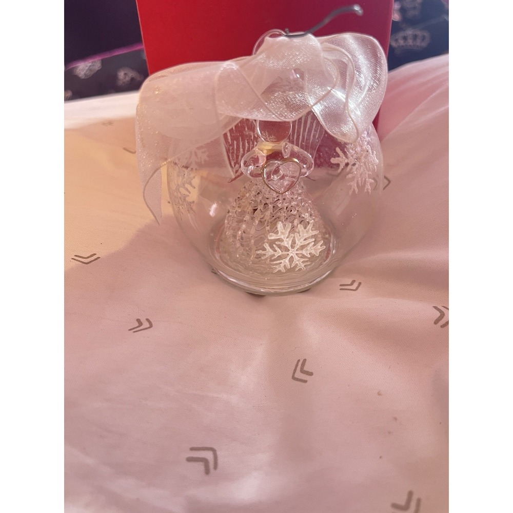 Changing Color LED Light up Spun Glass Angel Glass Ball Christmas Ornament‎ NIB